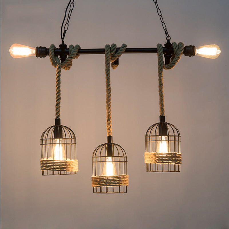 Birdcage Island Lighting Metallic Retro Industrial Style Pendant Lighting Fixtures for Restaurant