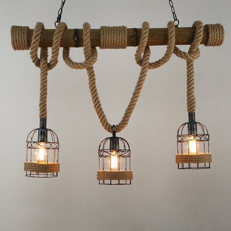 Birdcage Island Lighting Metallic Retro Industrial Style Pendant Lighting Fixtures for Restaurant