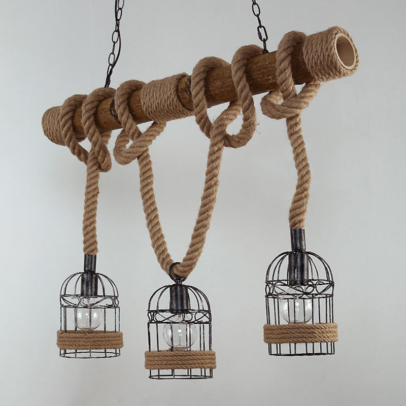Birdcage Island Lighting Metallic Retro Industrial Style Pendant Lighting Fixtures for Restaurant