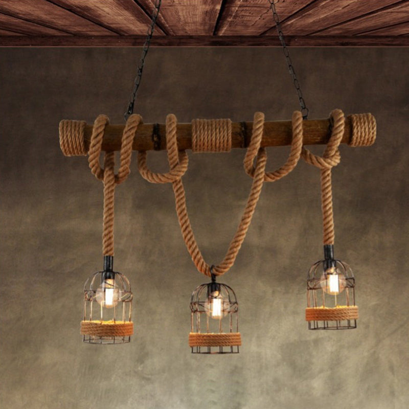 Birdcage Island Lighting Metallic Retro Industrial Style Pendant Lighting Fixtures for Restaurant
