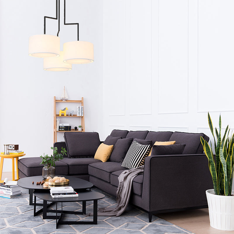 White Drum Chandelier Light Fixture Modern 3 Heads 23"/27.5" Wide Fabric Pendant Light Fixture