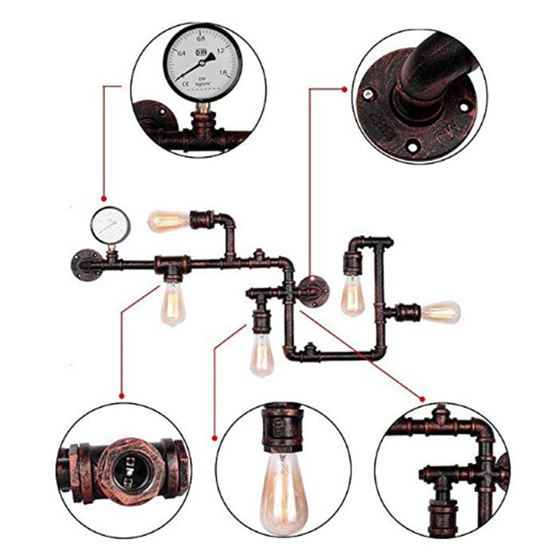 Industrial Retro Style Man Tauge Leuchte Leuchte Metall 5 Lichter Wandlampe für das Restaurant