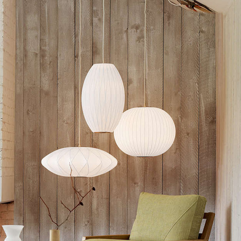 Silk geometrica Luce a pendente a pendente Minimalista Bianca a 1 testa Luce sospesa per il ristorante