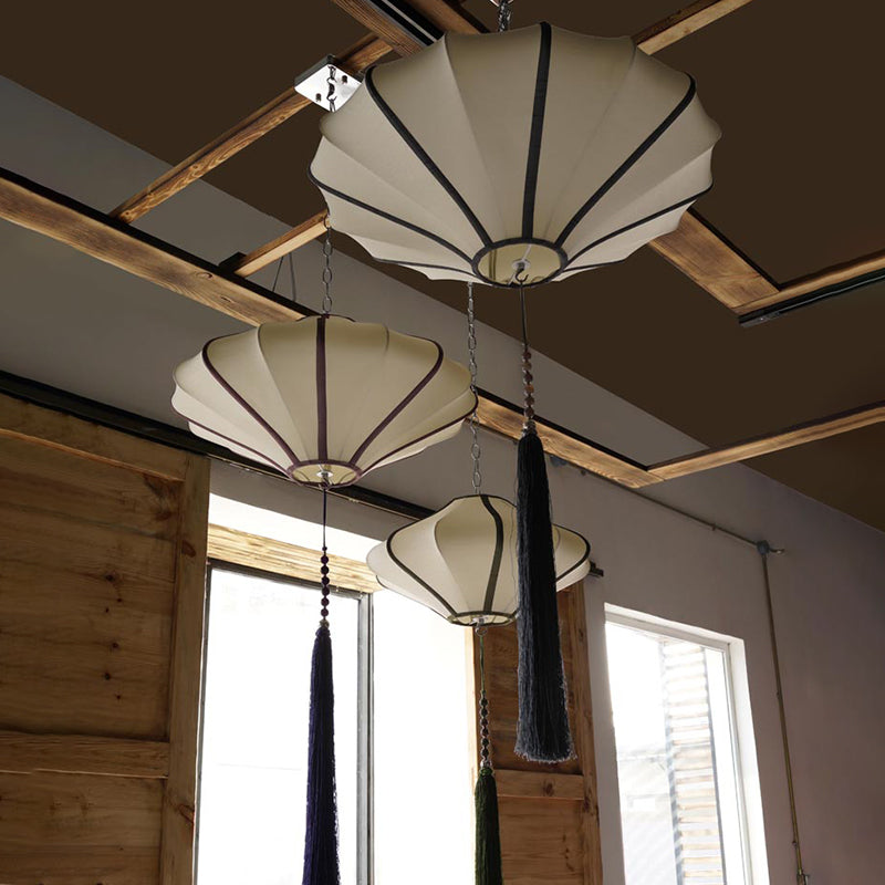 Rhombus Hanging Ceiling Lantern Modern Fabric 1-Light Dinner Pendant Light with Tassel