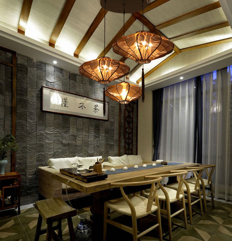 Rhombus hangende plafond lantaarn moderne stof 1-licht diner hanglampje met kwastje