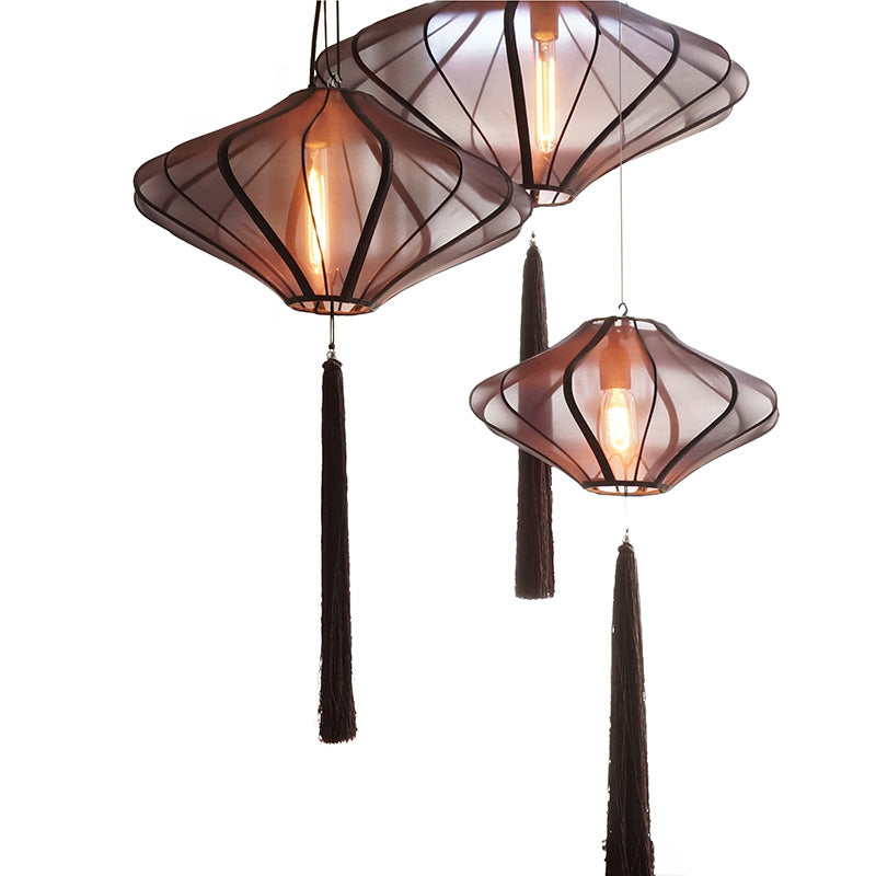 Rhombus hangende plafond lantaarn moderne stof 1-licht diner hanglampje met kwastje