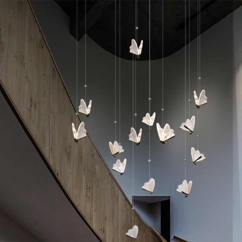 Moderne LED hanger Gold Finish Butterfly Suspension Lighting met acrylschaduw voor trappen