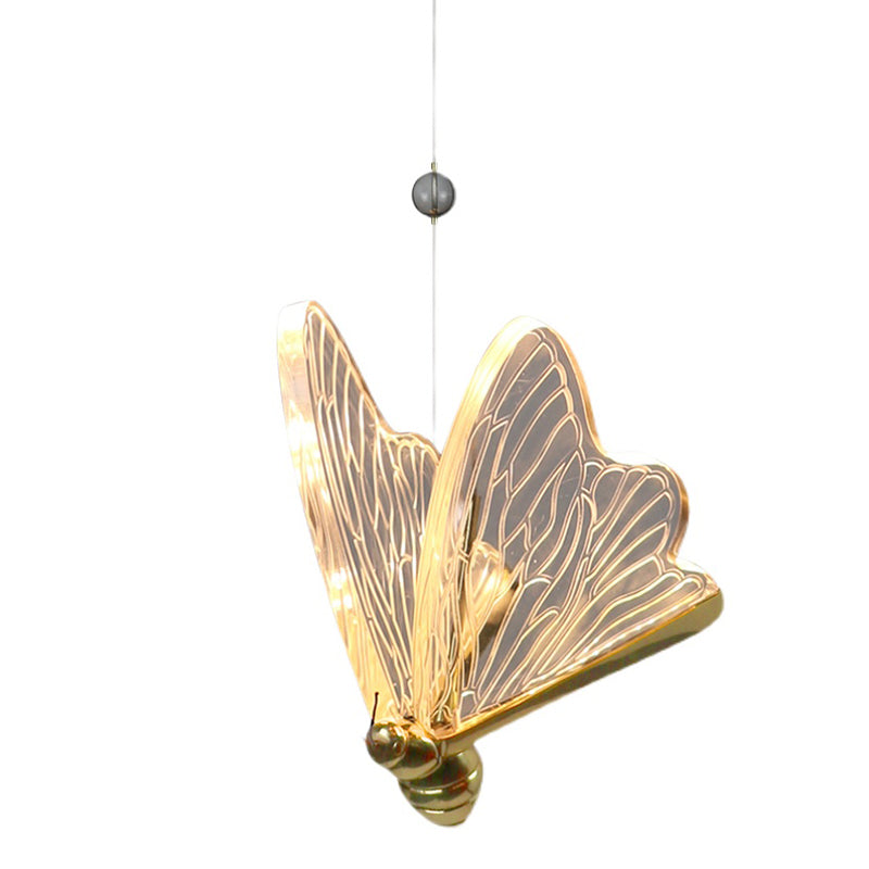 Modern LED Pendant Gold Finish Butterfly Suspension Lighting with Acrylic Shade for Stairs