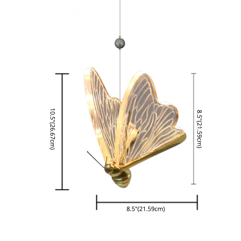 Moderne LED hanger Gold Finish Butterfly Suspension Lighting met acrylschaduw voor trappen