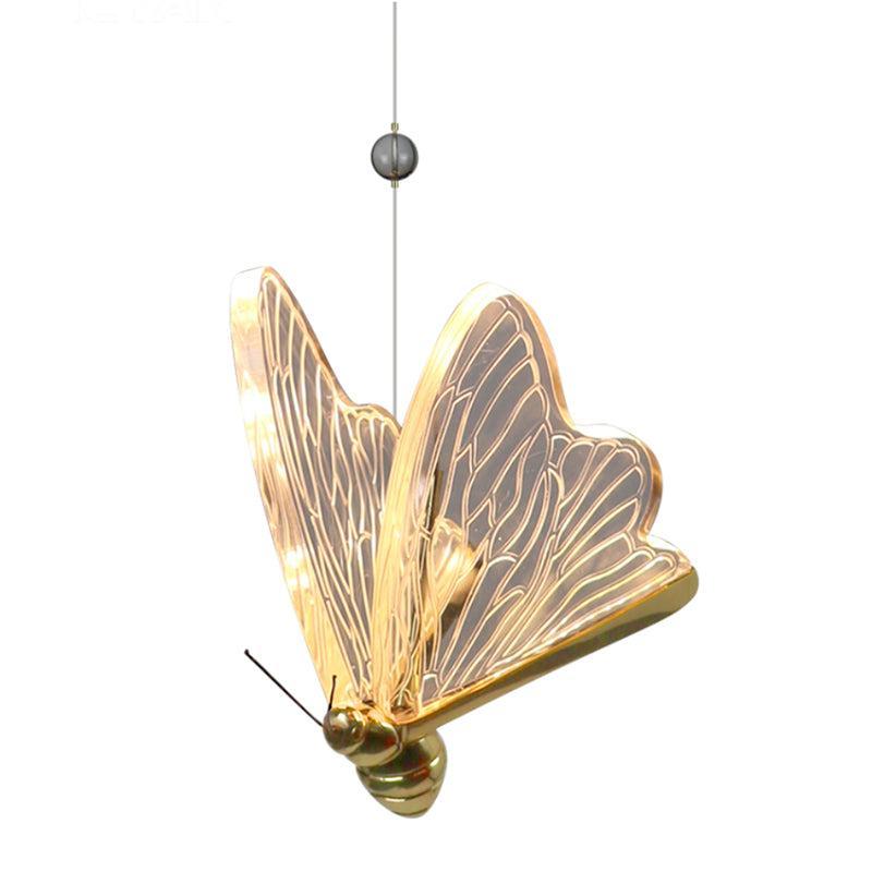 Moderne LED hanger Gold Finish Butterfly Suspension Lighting met acrylschaduw voor trappen