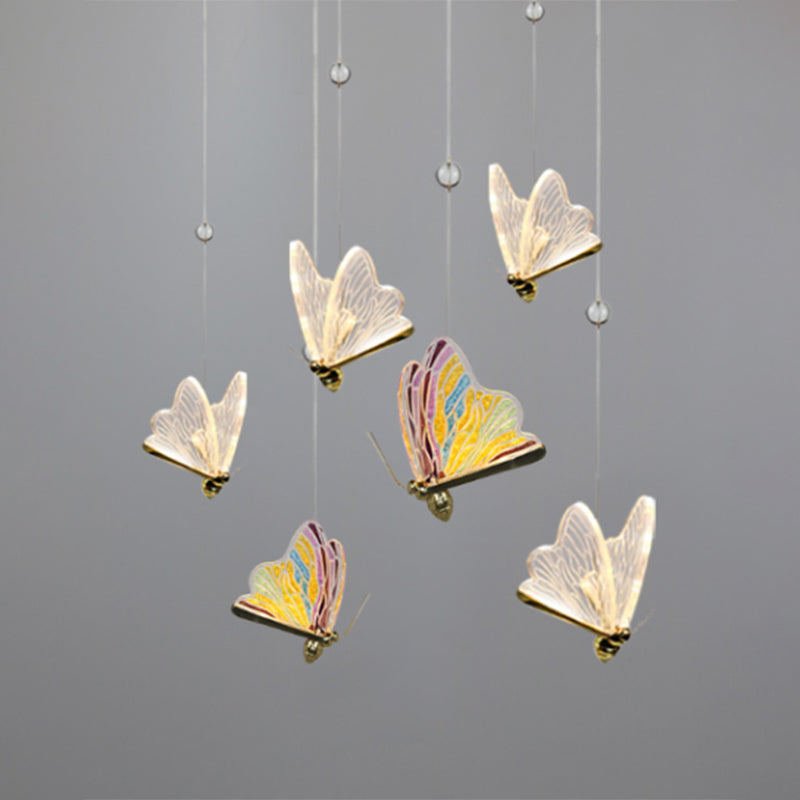 Moderne LED hanger Gold Finish Butterfly Suspension Lighting met acrylschaduw voor trappen