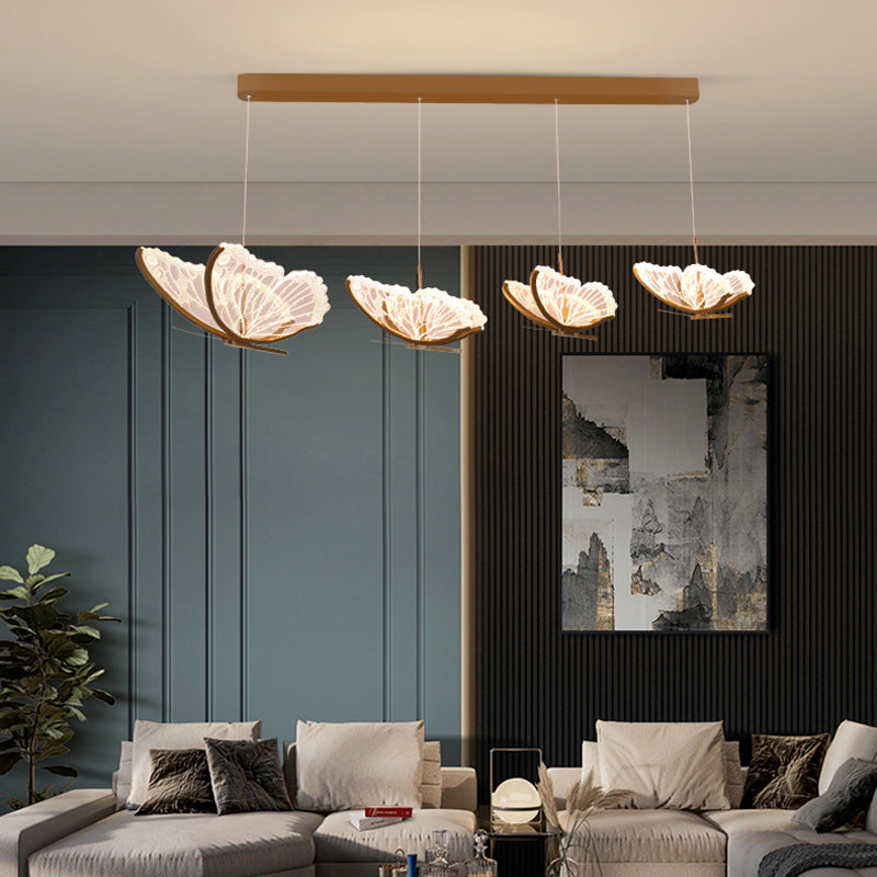 Eenvoud hangende verlichting messing vlinder led plafond hanger met acryl schaduw