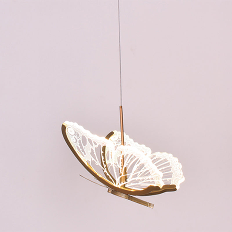 Eenvoud hangende verlichting messing vlinder led plafond hanger met acryl schaduw