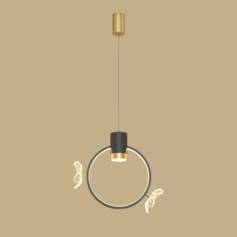 Golden Halo Ring Hanging Light Simplicity Metal LED Suspension Pendant Light for Bedroom