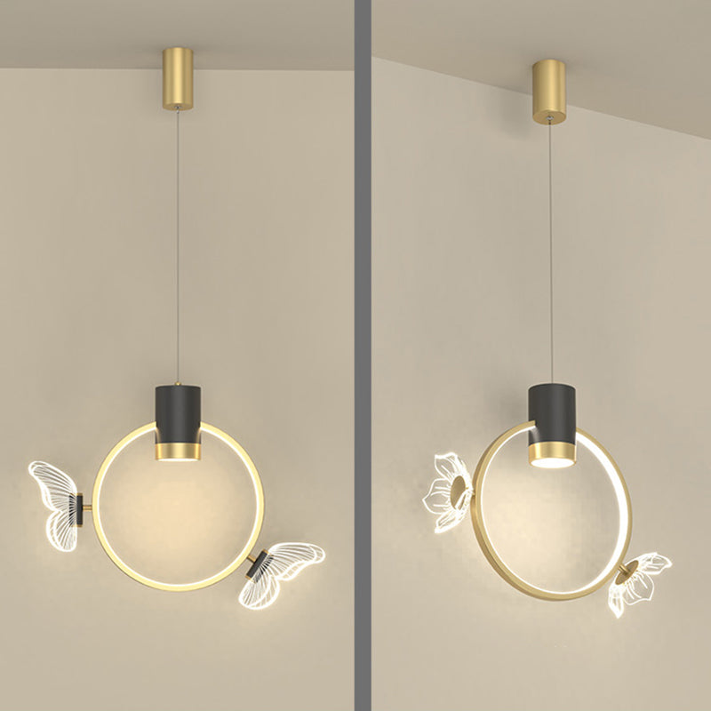 Luz colgante de anillo de halo dorado simplicidad de colgante de colgante de led de metal para dormitorio