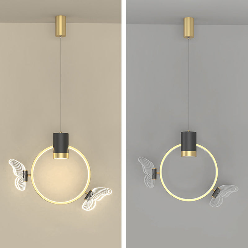 Luz colgante de anillo de halo dorado simplicidad de colgante de colgante de led de metal para dormitorio