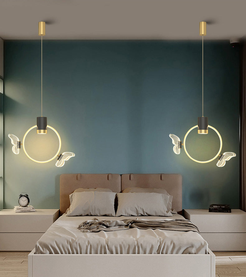 Luz colgante de anillo de halo dorado simplicidad de colgante de colgante de led de metal para dormitorio