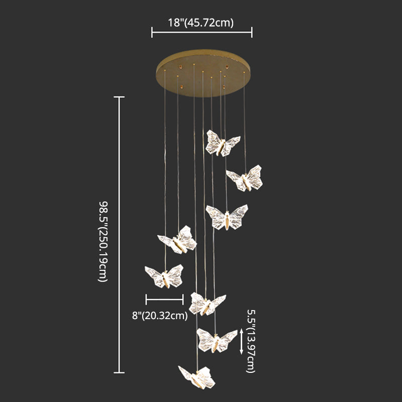 Brass Butterfly Hanging Lamp Minimalist LED Acrylic Pendant Ceiling Light for Duplex House