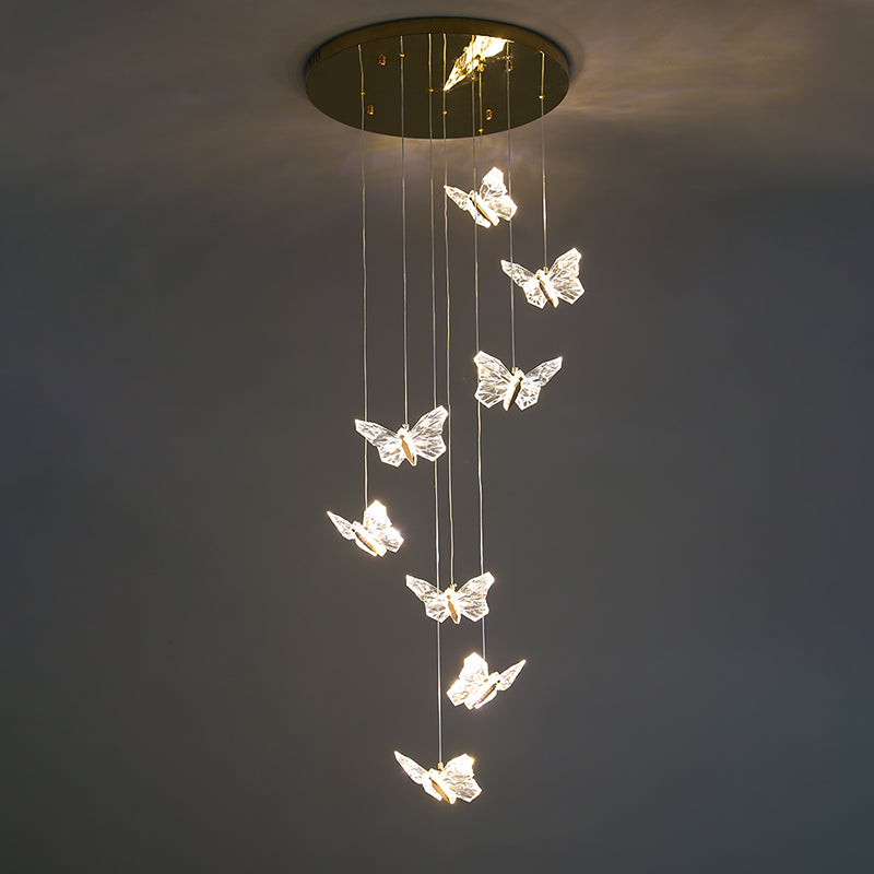 Brass Butterfly Hanging Lamp Minimalist LED Acrylic Pendant Ceiling Light for Duplex House