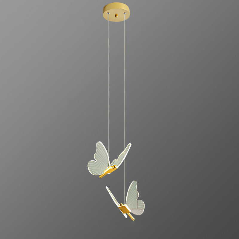 Butterfly Living Room Pendulum Light Acrylic Simple Style LED Pendant Lighting in Gold