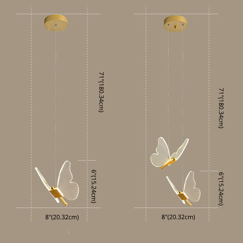 Butterfly Living Room Pendulum Light Acrylic Simple Style LED Pendant Lighting in Gold