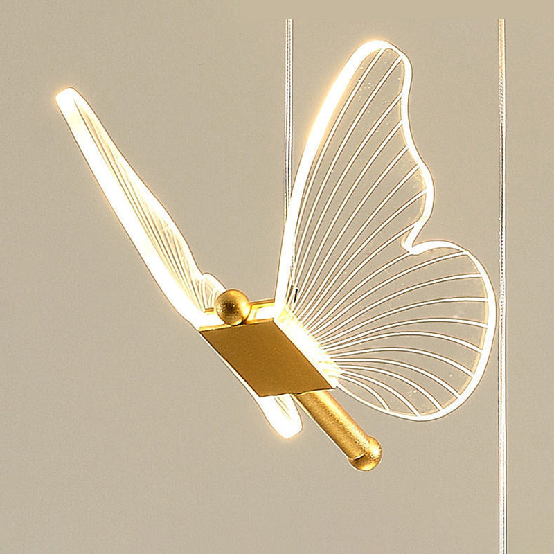 Butterfly Living Room Pendulum Light Acrylic Simple Style LED Pendant Lighting in Gold