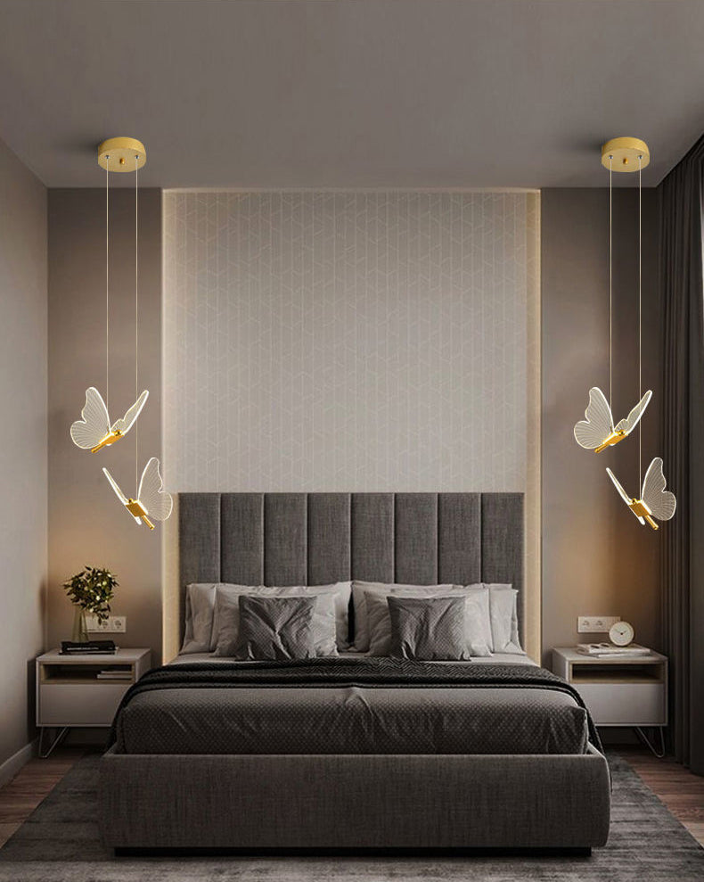 Butterfly Living Room Pendulum Light Acrylic Simple Style LED Pendant Lighting in Gold