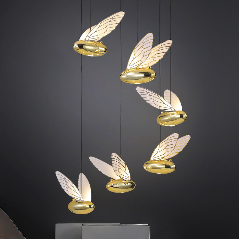 Gold Wing Hanging Lamp Fixture Simplicity LED Acrylic Pendant Lighting for Dining Room