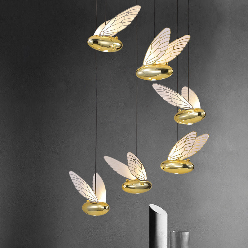 Gold Wing Hanging Lamp Fixture Simplicity LED Acrylic Pendant Lighting for Dining Room