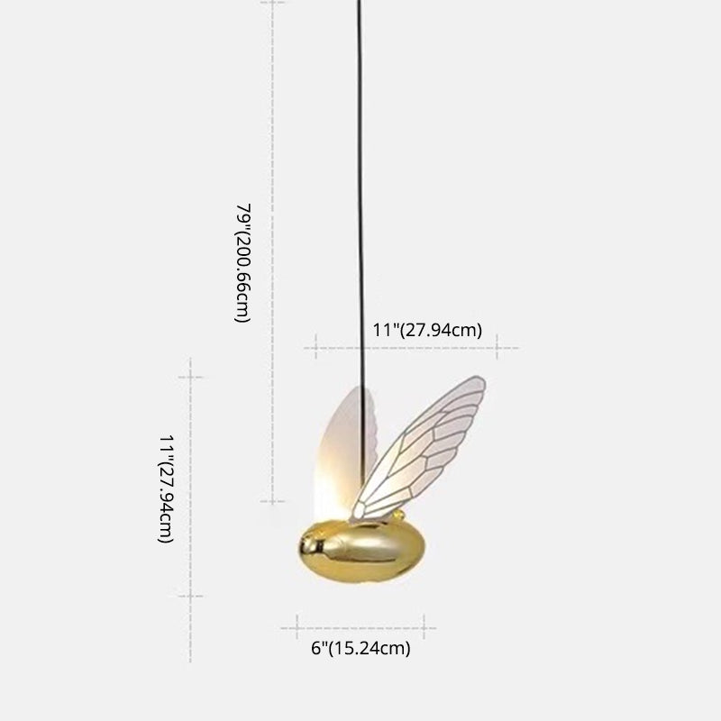 Gold Wing Hanging Lamp Fixture Simplicity LED Acrylic Pendant Lighting for Dining Room