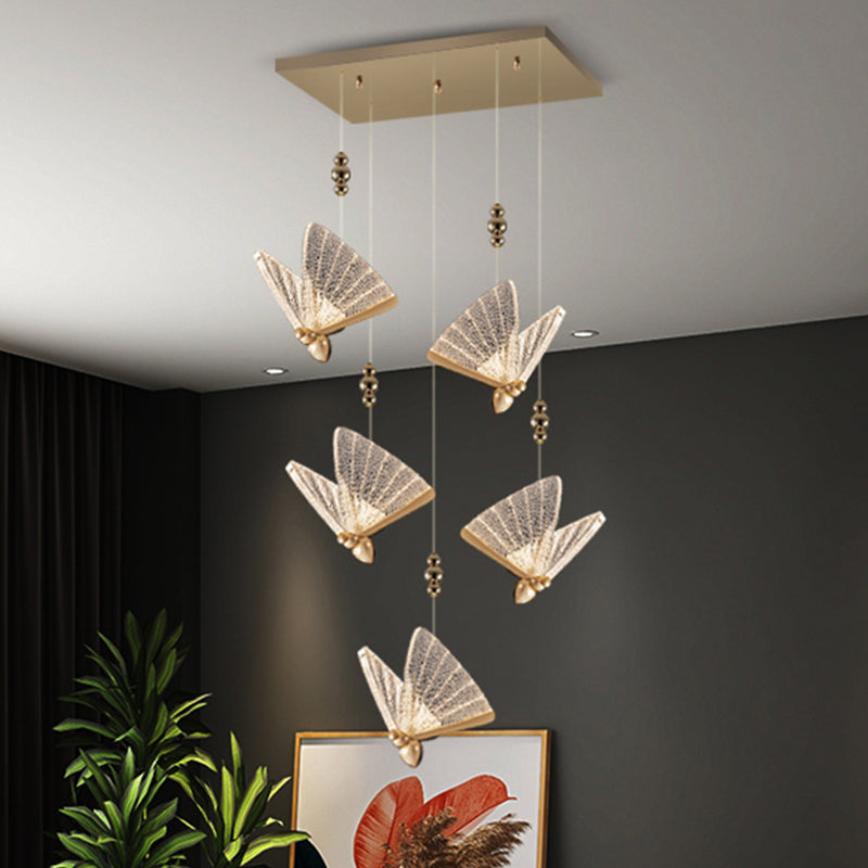 Butterfly Acrylic LED Pendant Lamp Artistic Gold Finish Hanging Lamp for Dining Room