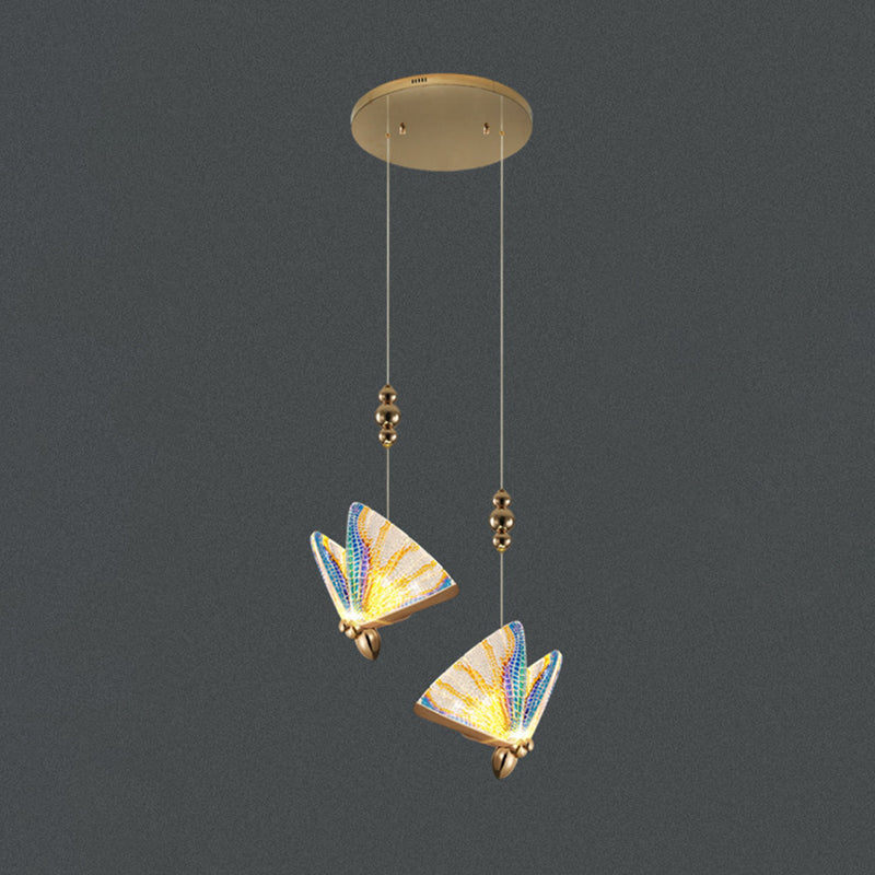 Butterfly Acrylic LED Pendant Lamp Artistic Gold Finish Hanging Lamp for Dining Room