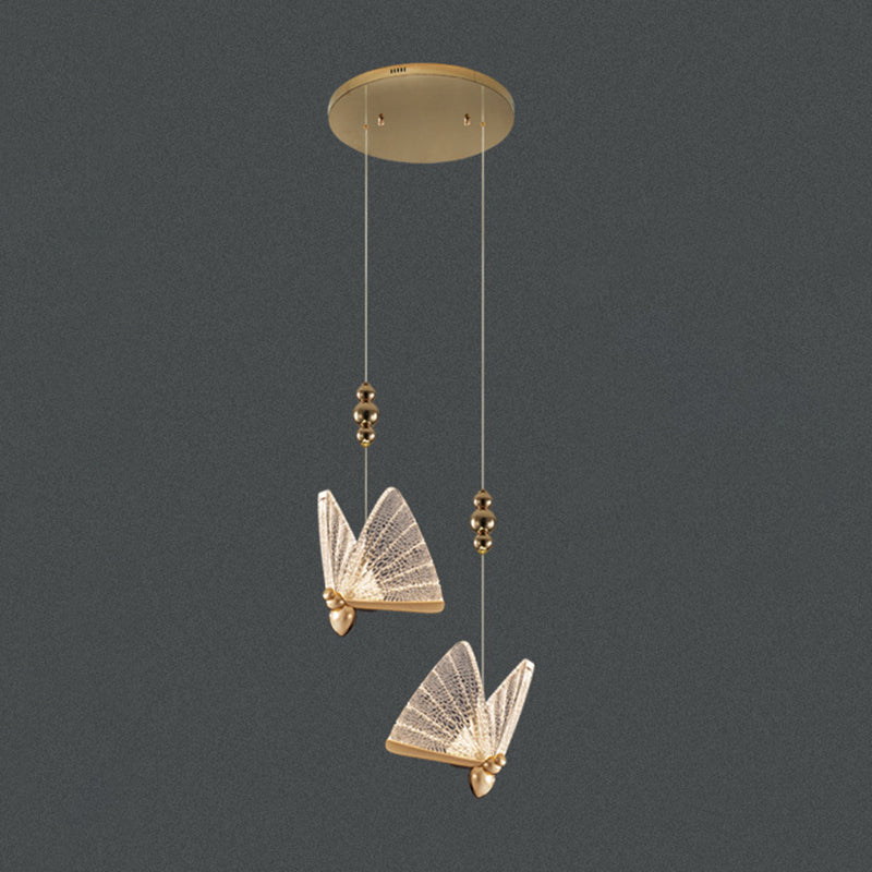 Butterfly Acrylic LED Pendant Lamp Artistic Gold Finish Hanging Lamp for Dining Room