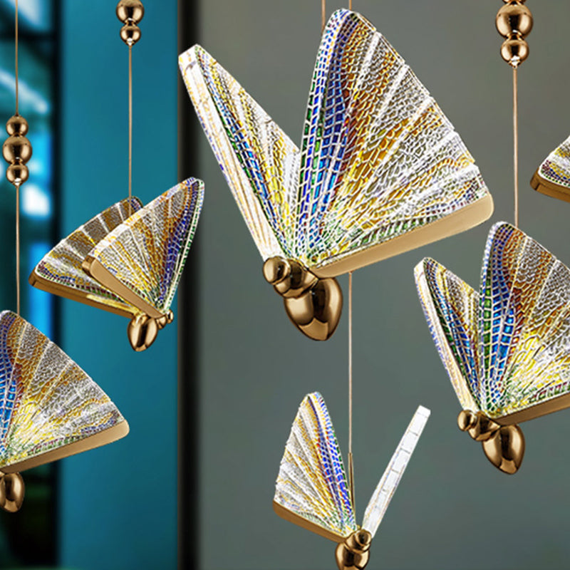 Butterfly Acrylic LED Pendant Lamp Artistic Gold Finish Hanging Lamp for Dining Room