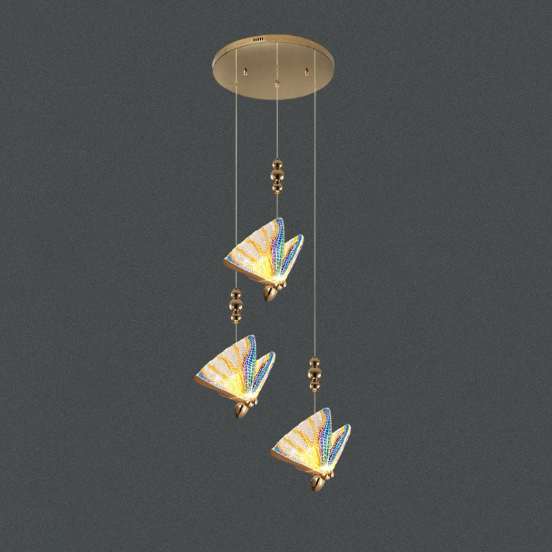 Butterfly Acrylic LED Pendant Lamp Artistic Gold Finish Hanging Lamp for Dining Room