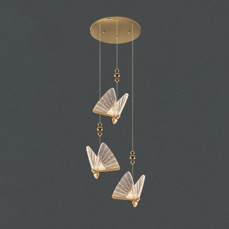 Butterfly Acrylic LED Pendant Lamp Artistic Gold Finish Hanging Lamp for Dining Room