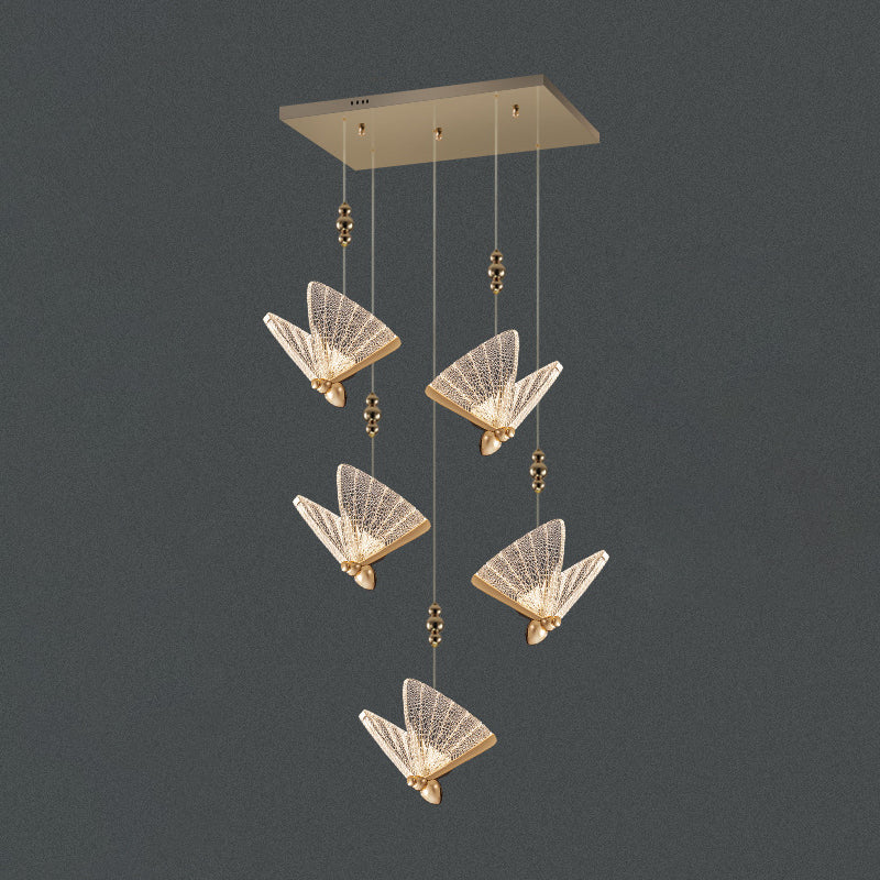 Butterfly Acrylic LED Pendant Lamp Artistic Gold Finish Hanging Lamp for Dining Room