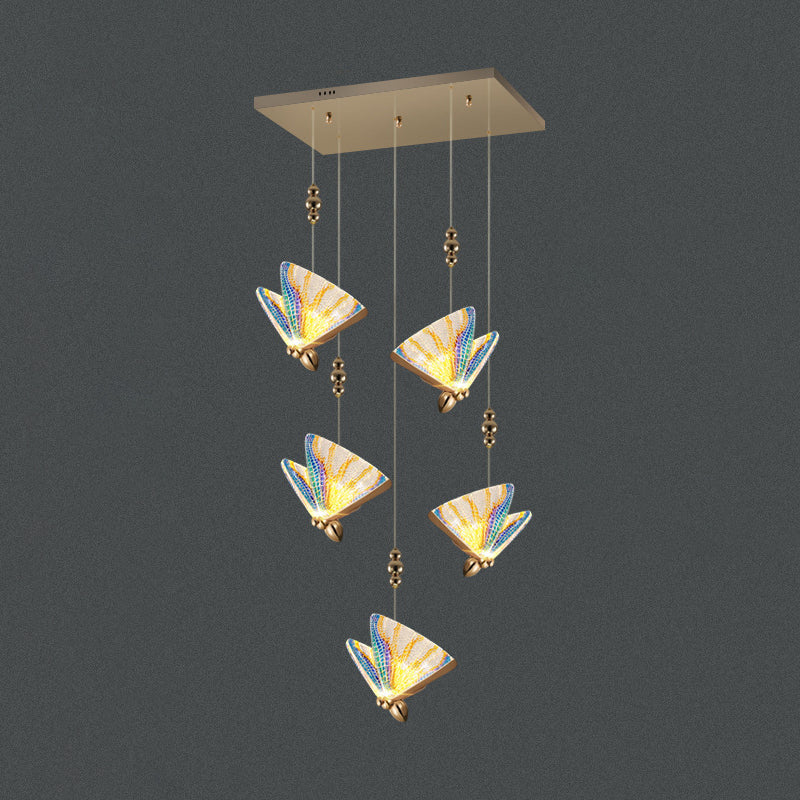 Butterfly Acrylic LED Pendant Lamp Artistic Gold Finish Hanging Lamp for Dining Room