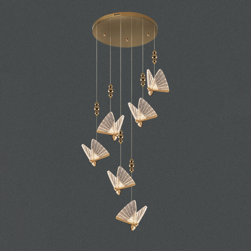 Butterfly Acrylic LED Pendant Lamp Artistic Gold Finish Hanging Lamp for Dining Room