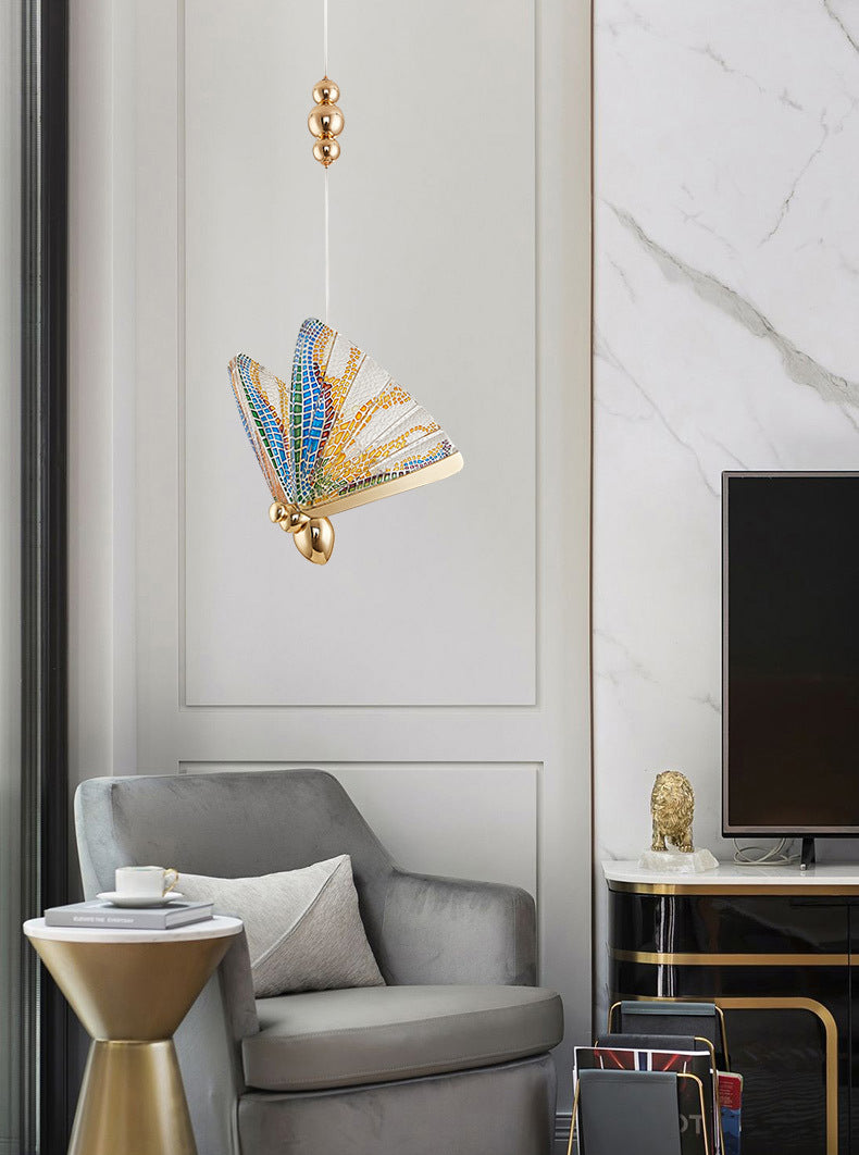 Butterfly Acrylic LED Pendant Lamp Artistic Gold Finish Hanging Lamp for Dining Room