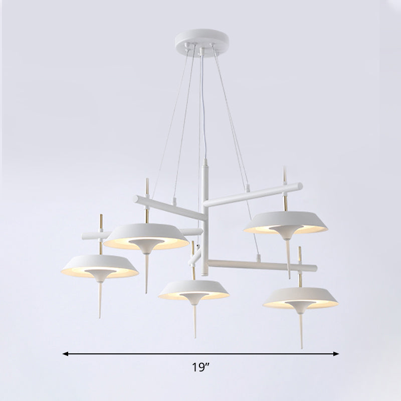 Flared Metal Chandelier Lamp Minimalist 5 Lights White Pendant Light Fixture for Dining Room