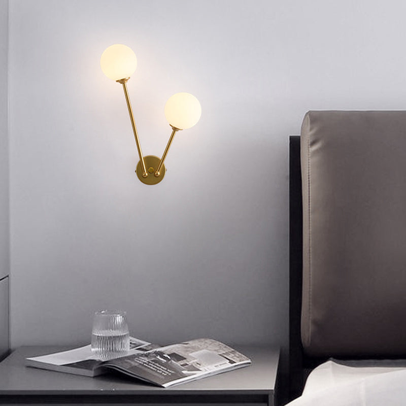Modern Minimalist Style Double Globe Wall Lighting Fixtures 2 Lights Wall Sconces with Glass Shade