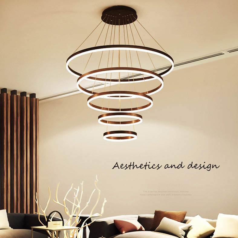 Wrought Iron Black LED Pendant Light in Modern Luxury Style Layered Circles Ceiling Light with Acrylic Shade