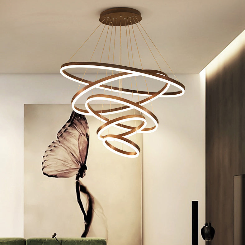 Wrought Iron Black LED Pendant Light in Modern Luxury Style Layered Circles Ceiling Light with Acrylic Shade
