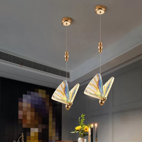 Butterfly Acrylic LED Pendant Lamp Artistic Gold Finish Hanging Lamp for Dining Room