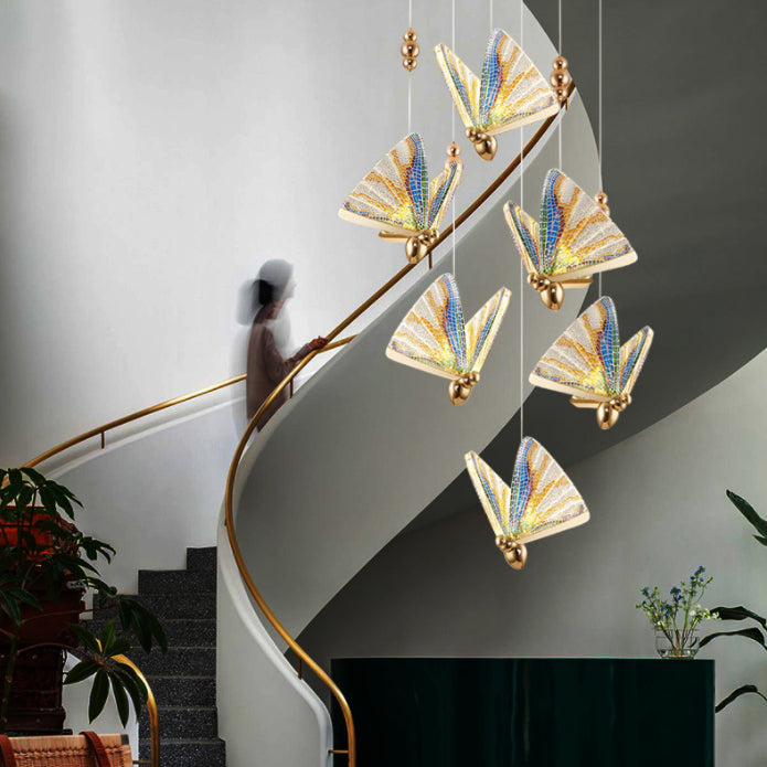 Butterfly Acrylic LED Pendant Lamp Artistic Gold Finish Hanging Lamp for Dining Room