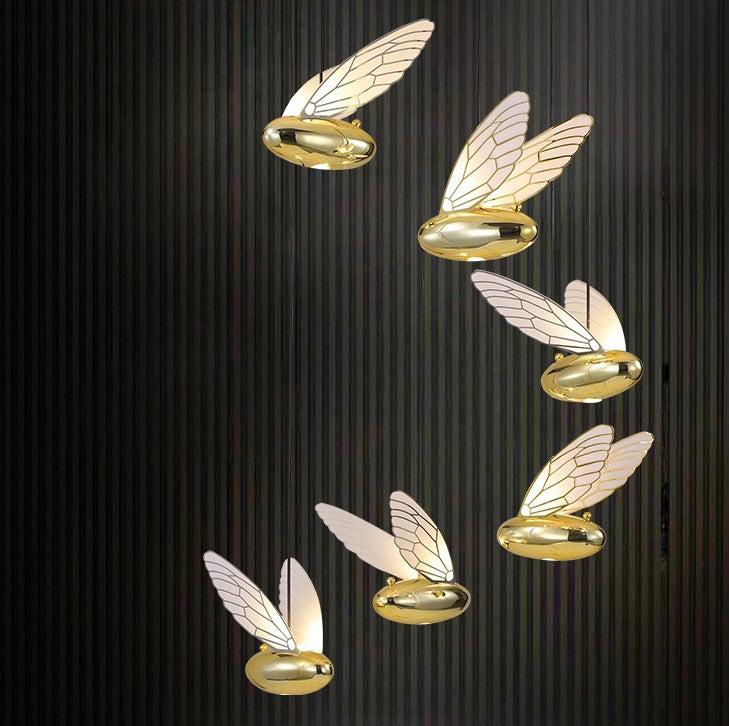 Gold Wing Hanging Lamp Fixture Simplicity LED Acrylic Pendant Lighting for Dining Room