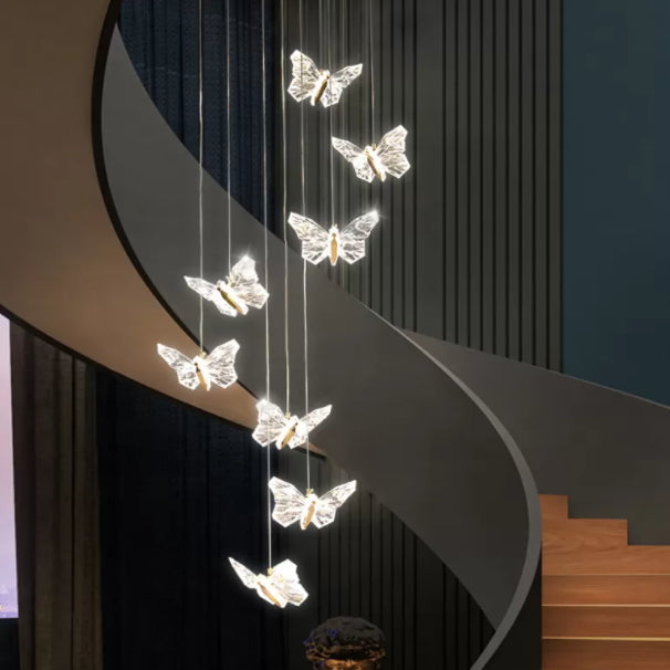 Brass Butterfly Hanging Lamp Minimalist LED Acrylic Pendant Ceiling Light for Duplex House