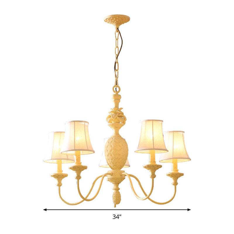 Empire Shade Fabric Hanging Ceiling Light Simple Style 5/8 Lights Yellow Chandelier Light Fixture