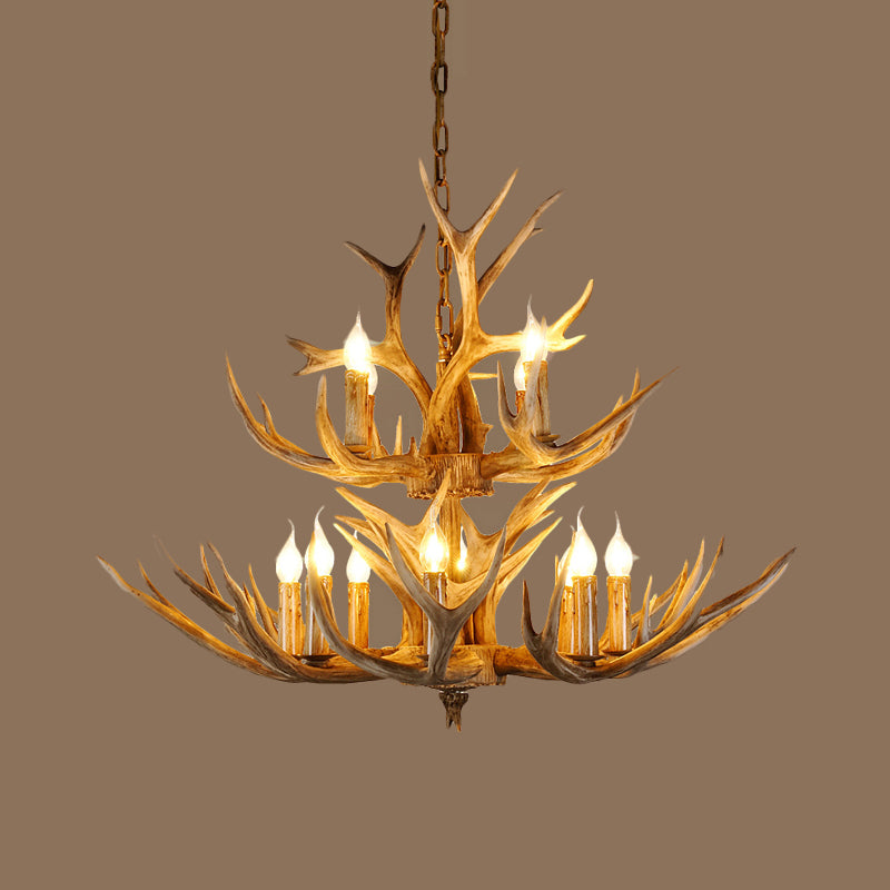 Resin Branch Pendant Chandelier Rustic 6/8/12 Bulbs 16"/17"/21.5" Wide Bedroom Hanging Ceiling Light in Brown